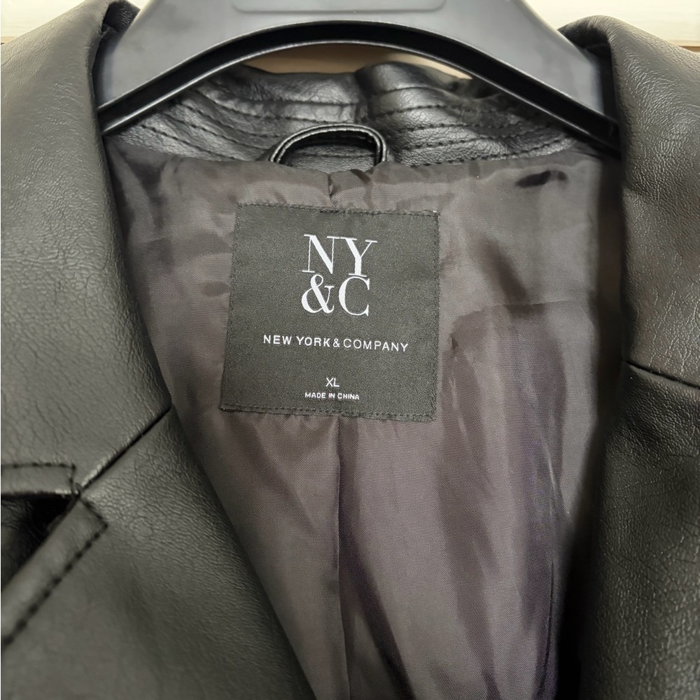 New York & Company Black Quilted Leather Jacket with Gold Accents - Picture 3 of 5